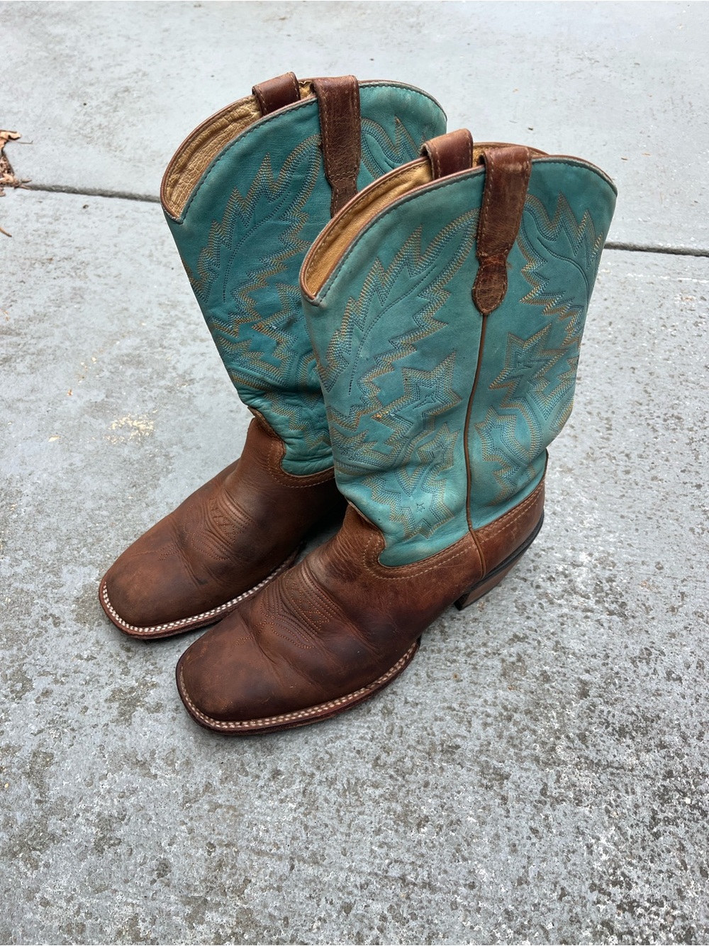 Women’s Rocky Teal & Brown Leather Cowboy Boots